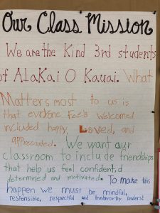 Alakai O Kauai 3rd grade mission statement sign