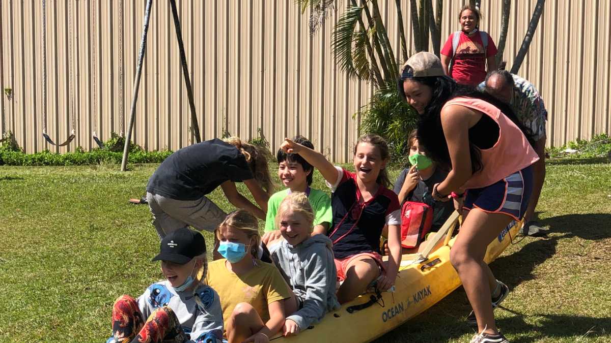 Alakai O Kauai learners in boat on land
