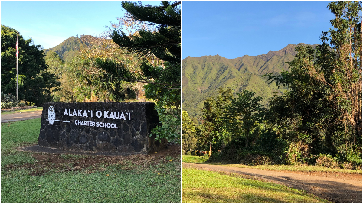 Alaka'i O Kaua'i Charter School sign and road