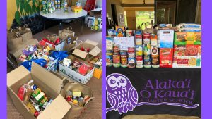 images of canned goods and boxes of donations for food drive