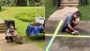 Mr. Jon painting the concrete yellow and blue