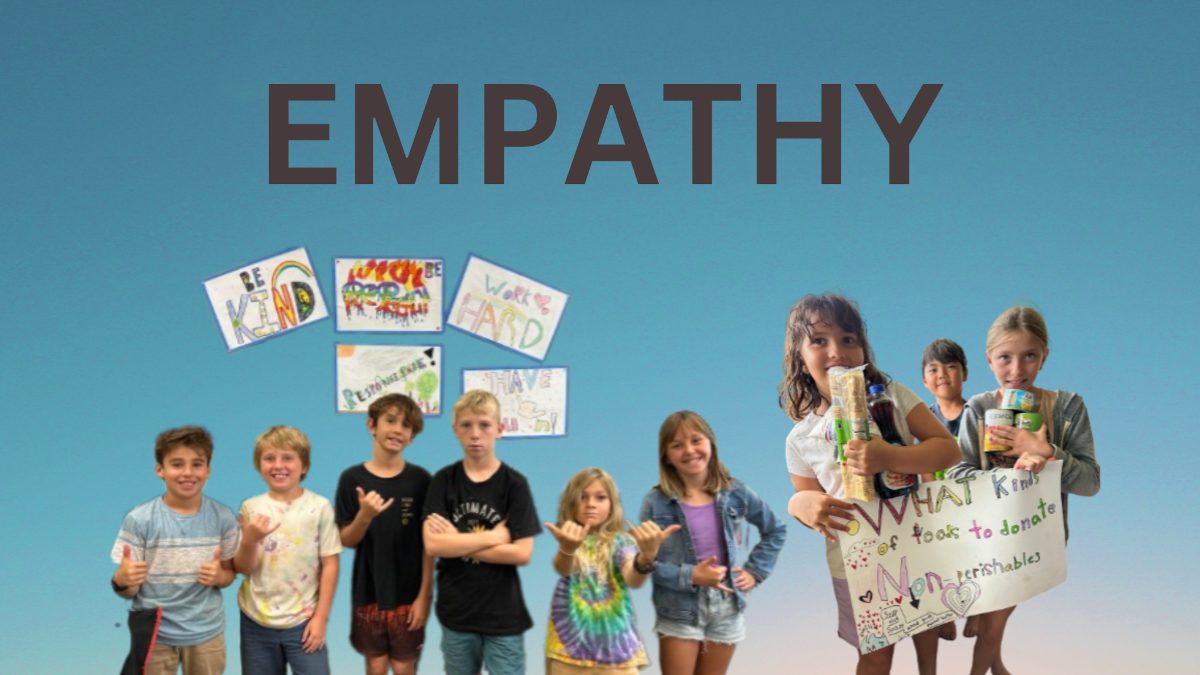 cut out images of 9 AOK learners with the word "empathy" in the background