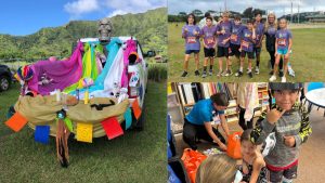 3 image collage of AOK learners at various campus events: day of the dead parade, safety talk and cross country team.