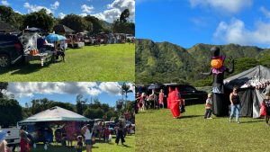 3 image collage of Trunk or Treat event outside 