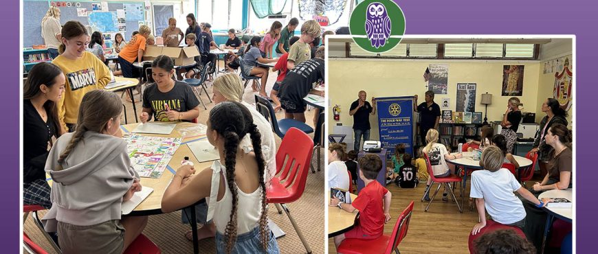 2 side-by-side images of AOK learners sitting around tables in classrooms