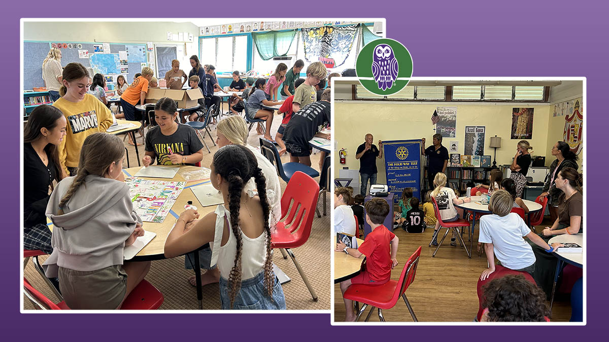 2 side-by-side images of AOK learners sitting around tables in classrooms