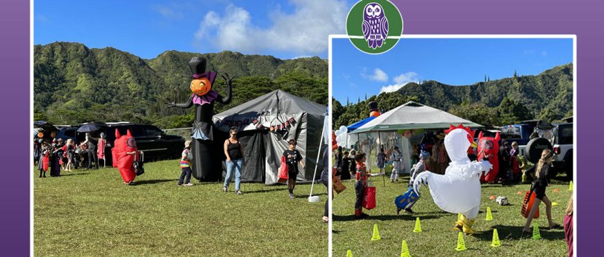 2 side by side images of the Annual Trunk or Treat event out in the field