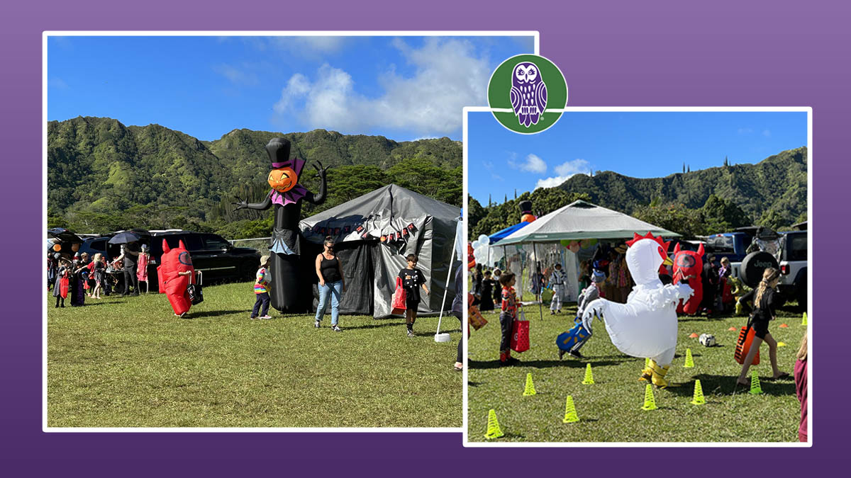 2 side by side images of the Annual Trunk or Treat event out in the field